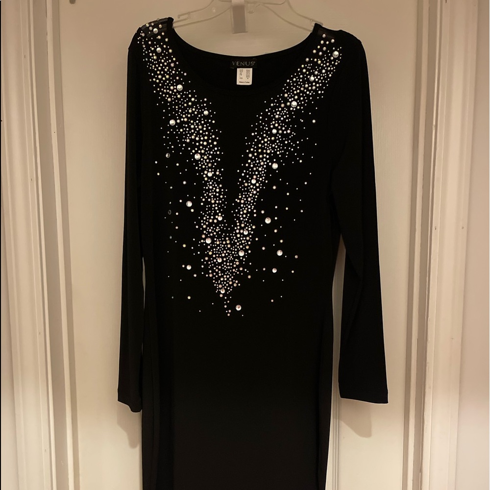 Venus Long Sleeve Black, Knee Length Cocktail Dress